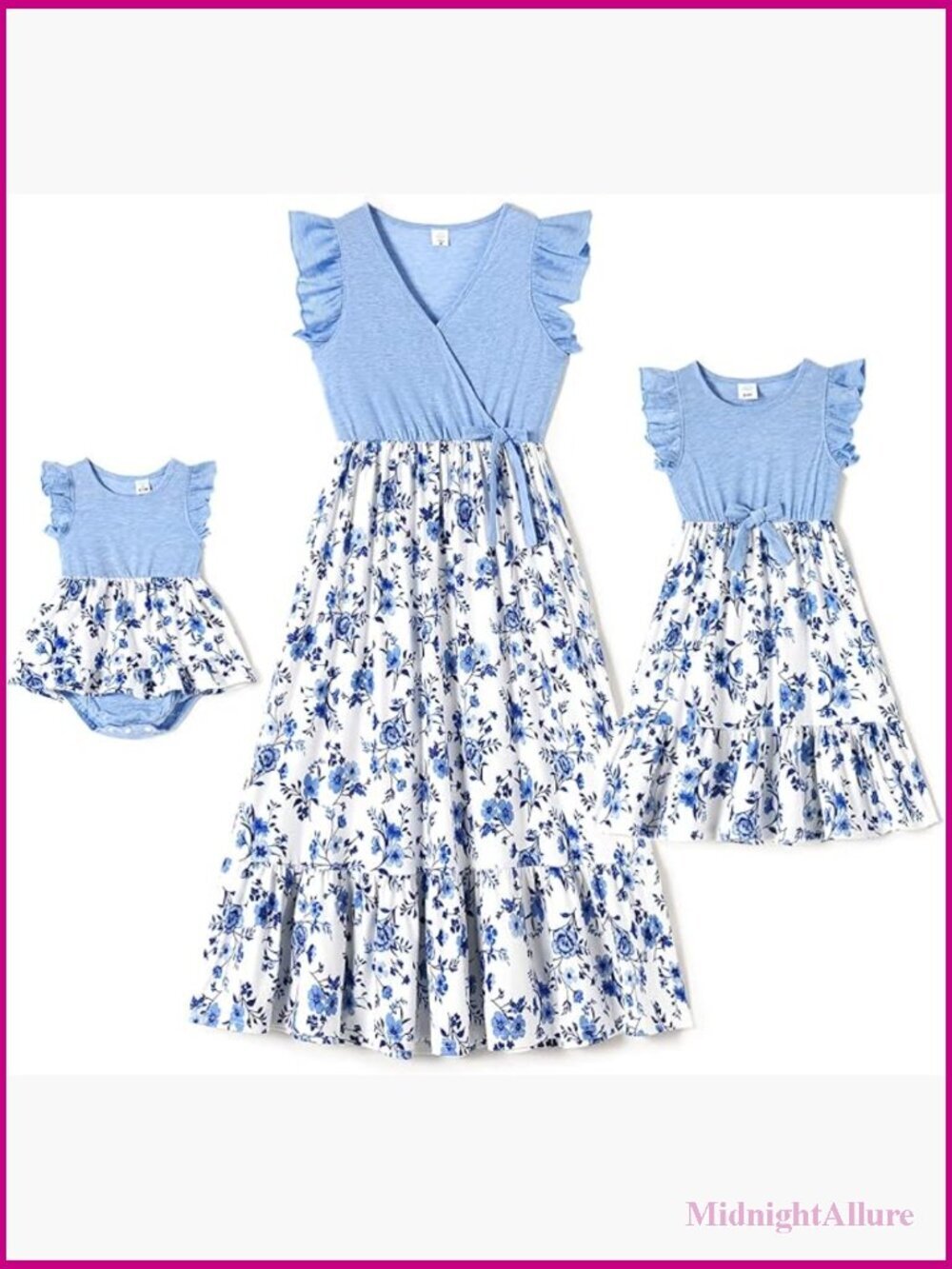 Mommy and Me Dresses Flutter-Sleeve High Waist A-Line Knee-Length
